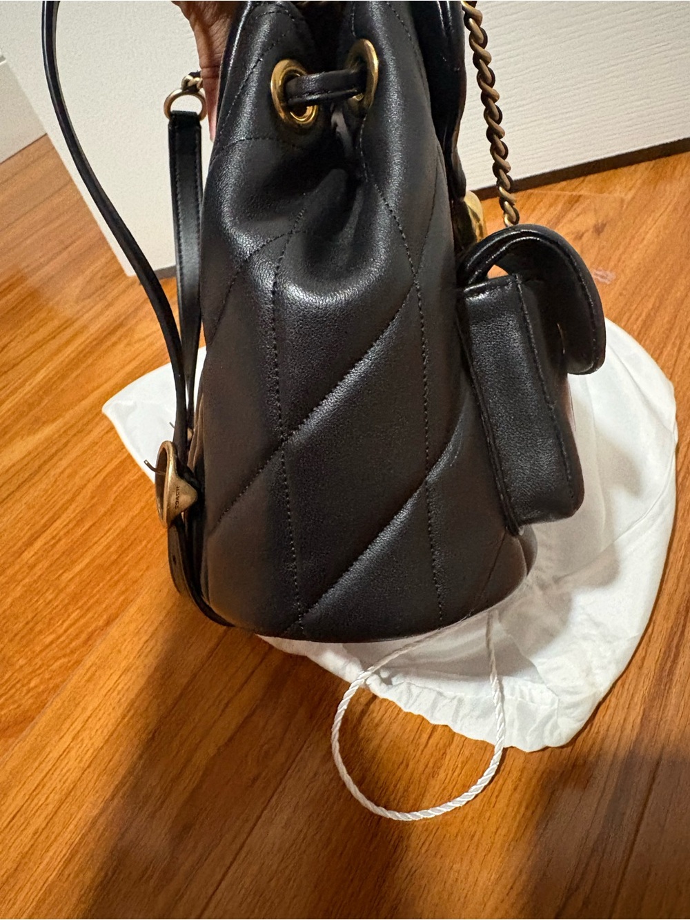 Coach Quilted Black Leather Backpack with Gold Chain Strap - Picture 5 of 6